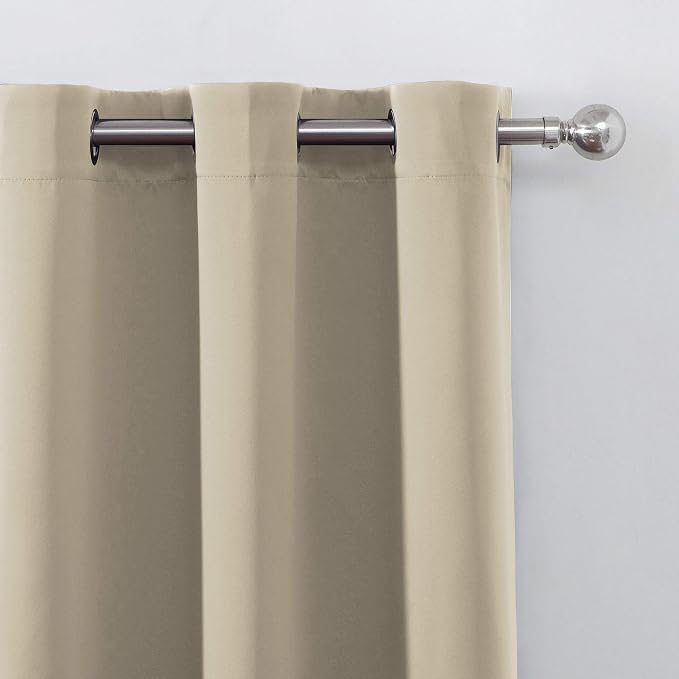 Beige Blackout Curtains/42 x 84 Inch/Set of 2 Panels Room Darkening Curtains - Image 6