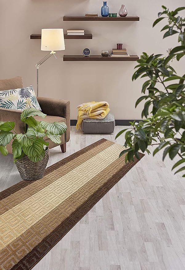 Custom Length Hallway Runner Rug, Slip Resistant, Meander Brown, 26 Inch X 24 - Image 5