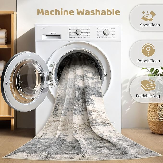 LOONGRUG 6x9 Area Rugs Washable Neutral Modern Living Room Rug Grey Brown | - Image 2