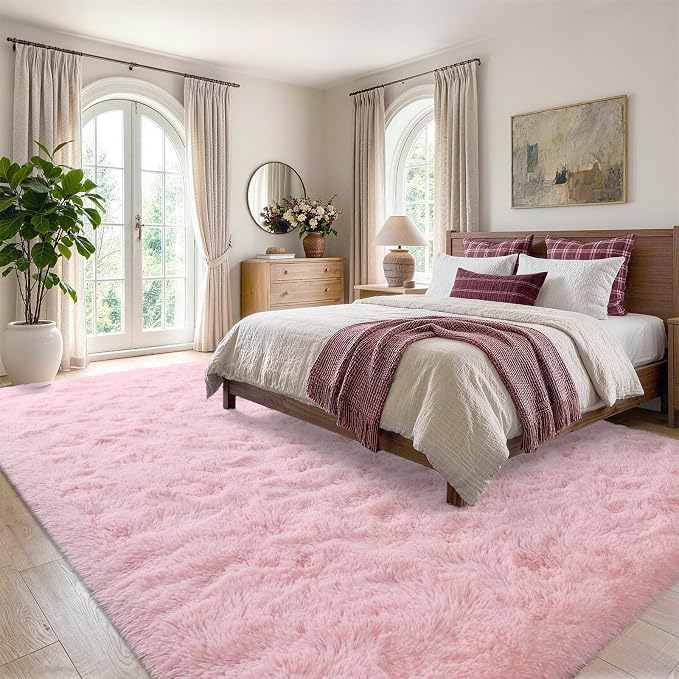 Noahas 4'x5'3'' Pink Fluffy Soft Area Rug Non-Slip - Image 3