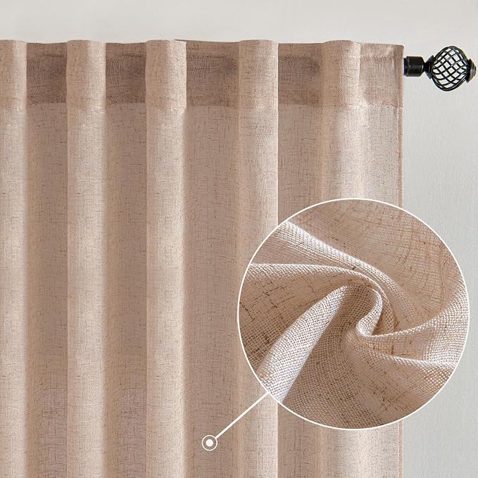 MIULEE Natural Beige Linen Curtains 52x84 Inch - Image 2