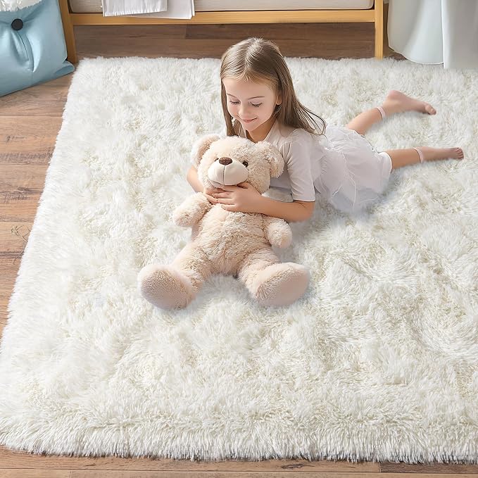 Pionblank Fluffy Area Rug for Bedroom 4x6, Indoor Plush Carpet, Cream White | - Image 7