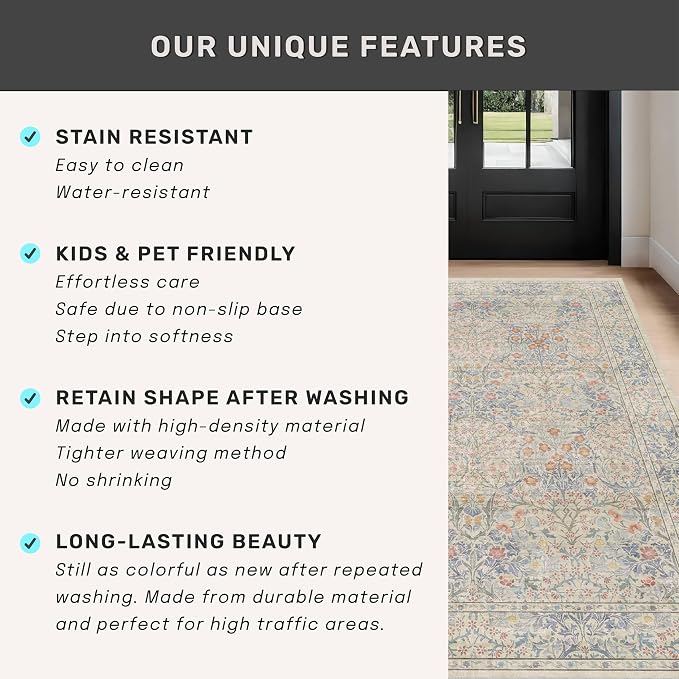 Beige Blue Living Room Rug 5x7, Cottage Area Rug - Image 8