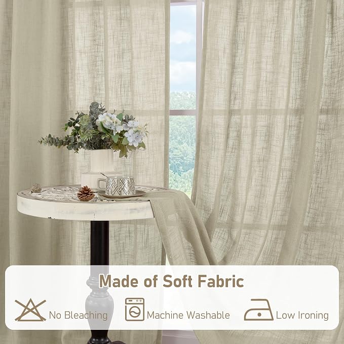 Sheer Linen Kitchen Curtains Over Sink 40 Inch Length, Oatmeal Bronze Grommet - Image 9