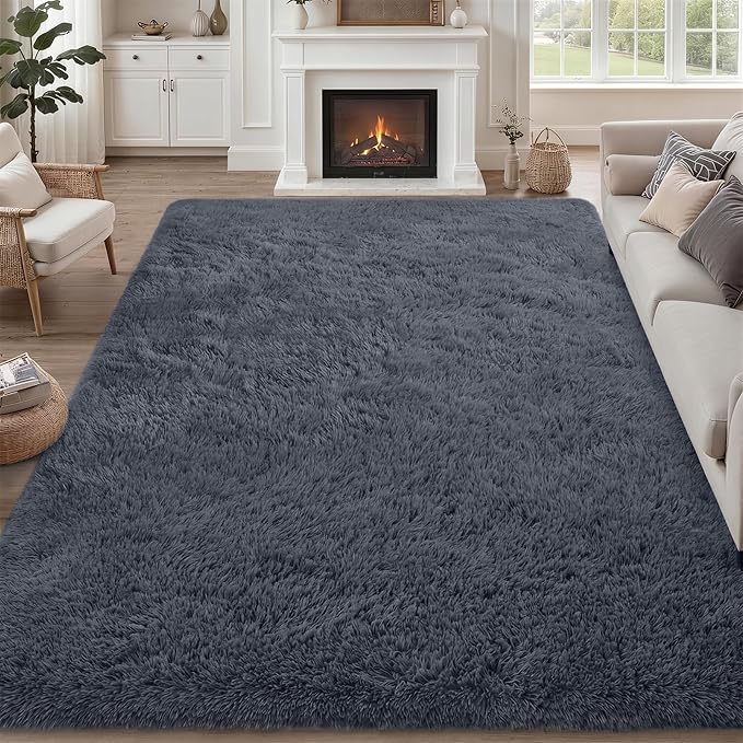 9x12 Area Rug Living Room Bedroom: Fluffy Plush Shag Carpet Grey | by Luxturiy