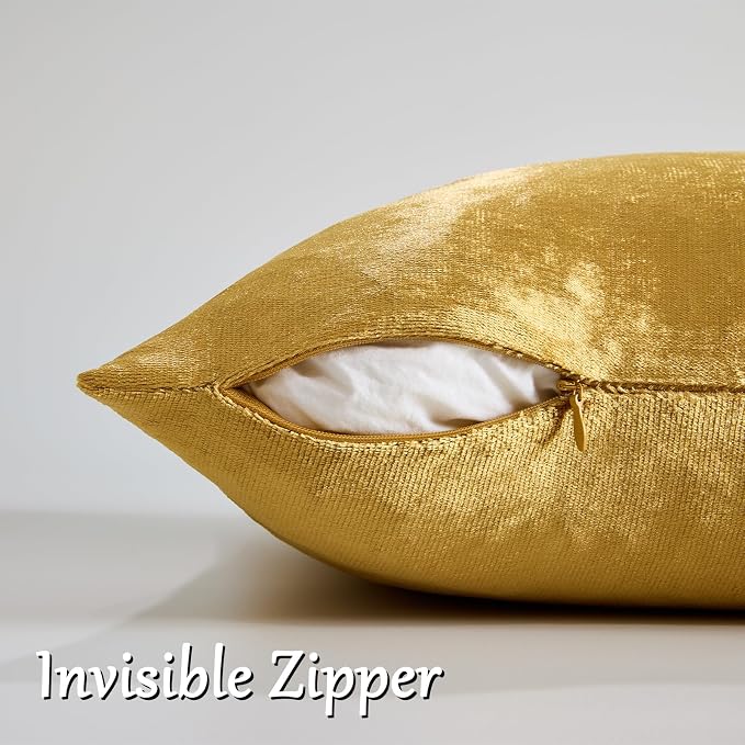 GIGIZAZA Gold Velvet Pillow Covers 20x20 Decorative Pillows Pack of 2 | Throw - Image 4