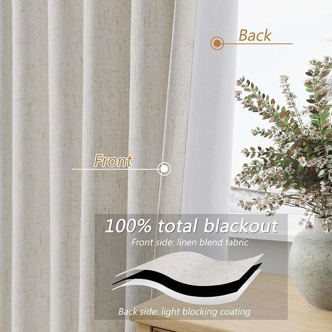 63 Inch Long Boho Blackout Curtains 100% Black Out Linen Curtain 2 Panels Set - Image 4