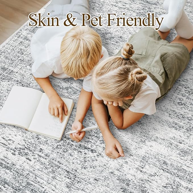 Soalmost 10x12 Area Rugs for Living Room Washable Rug Non-Slip Grey | Large - Image 3