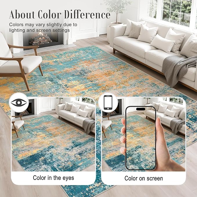 5x8 Area Rug Living Room: Modern Washable Soft Carpet Rosy Haze | - Image 5