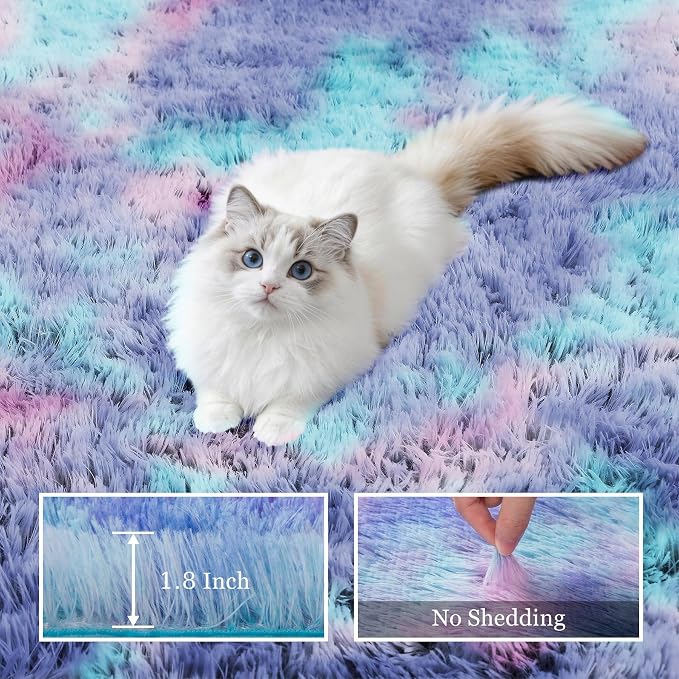9x12 Area Rug Living Room Bedroom: Fluffy Plush Shag Carpet Rainbow - Image 5