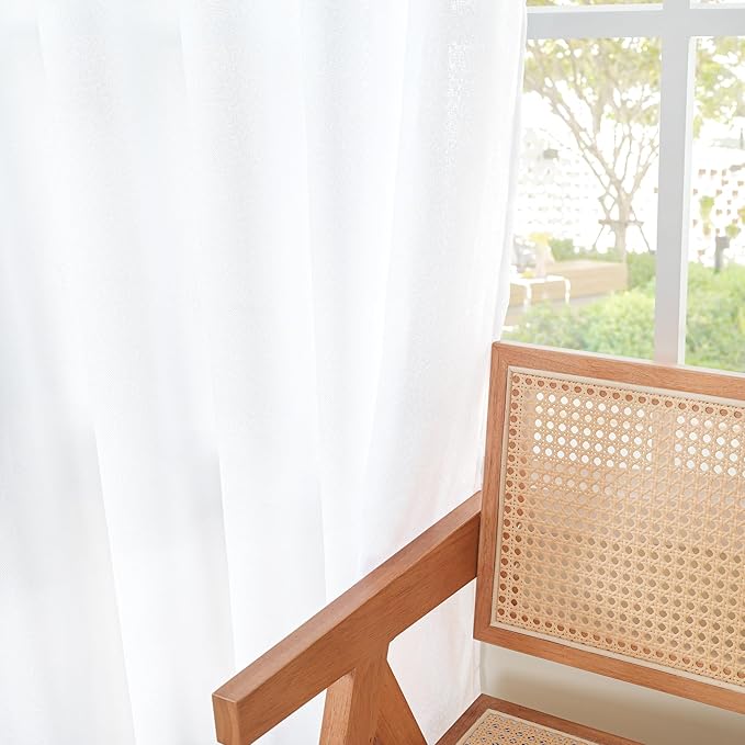 YoungsTex White Linen Semi Sheer Curtains 80 Inch Length - Image 7