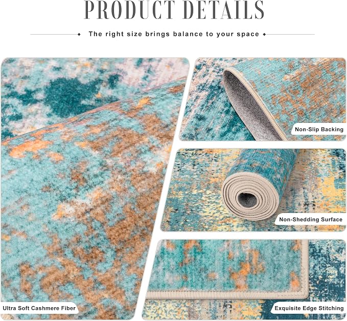 Area Rug Living Room: 6x6 Modern Washable Soft Carpet Rosy Haze | - Image 4