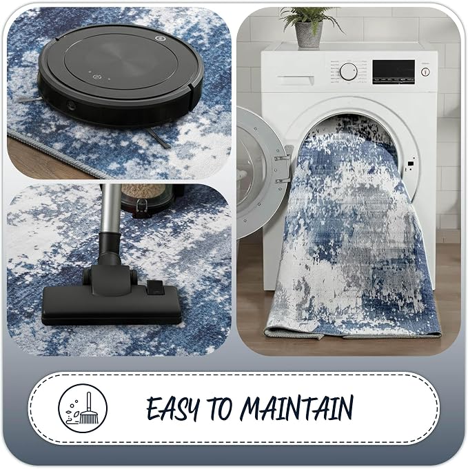 2x5 Blue Rug Runners for Hallways Kitchen Non Slip Washable Entryway Runner Rugs - Image 4