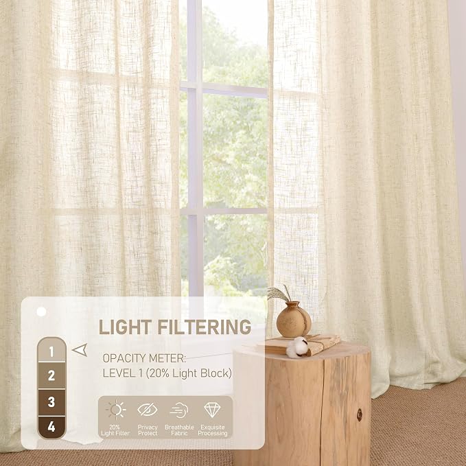 63 Inch Length Beige Linen Curtains - Image 4