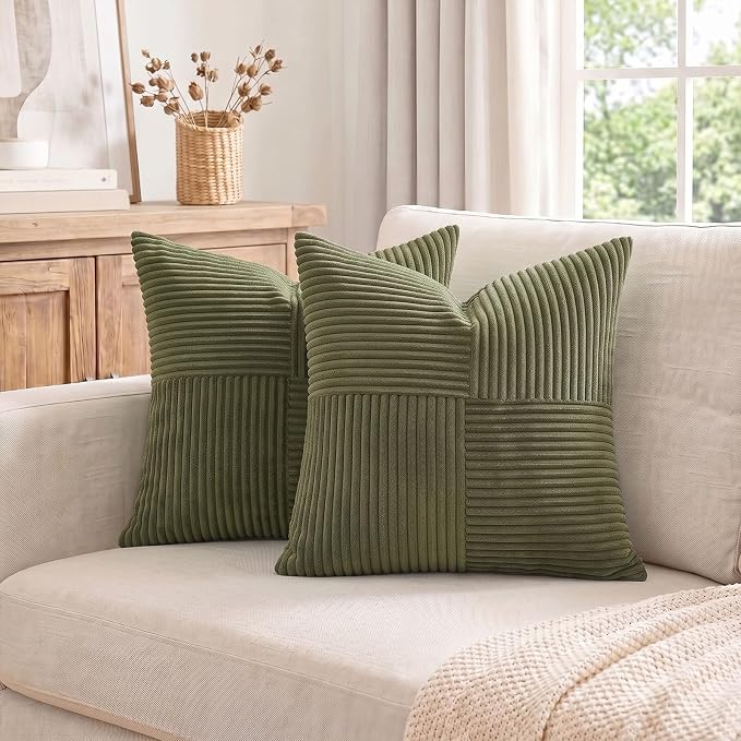 Fancy Homi 2 Packs Olive Green Samll Decorative Throw Pillow Covers 12x12 Inch - Image 7