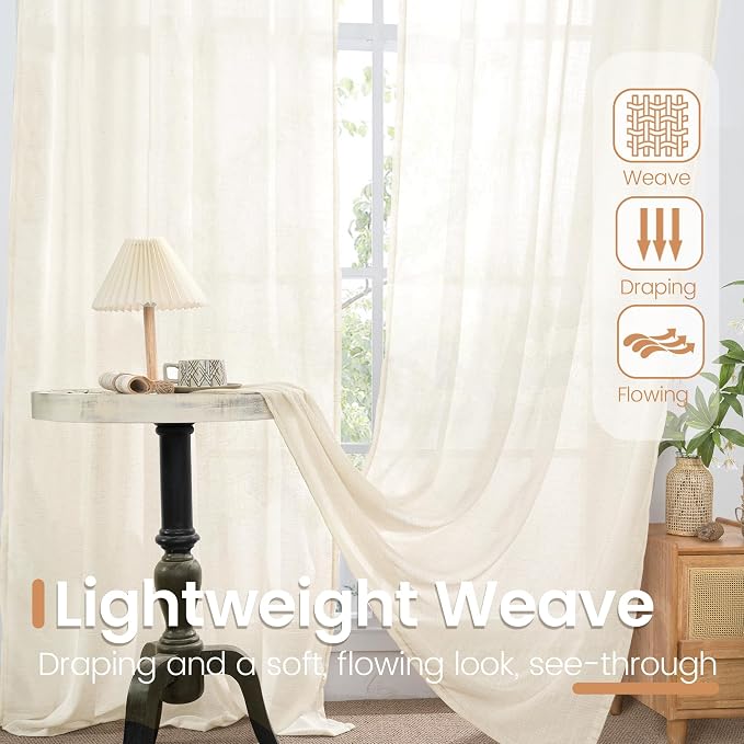 BGment 108 Inches Long Ivory Linen Curtains - Image 4