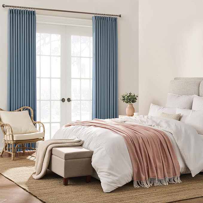 Dusty Blue Pinch Pleated Curtains 150 Inches Long Room Darkening Draperies - Image 4
