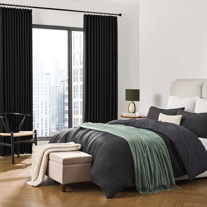 72 Inch Wide Black Pinch Pleated Curtains 72 x 100, Thermal Insulated Noise - Image 4