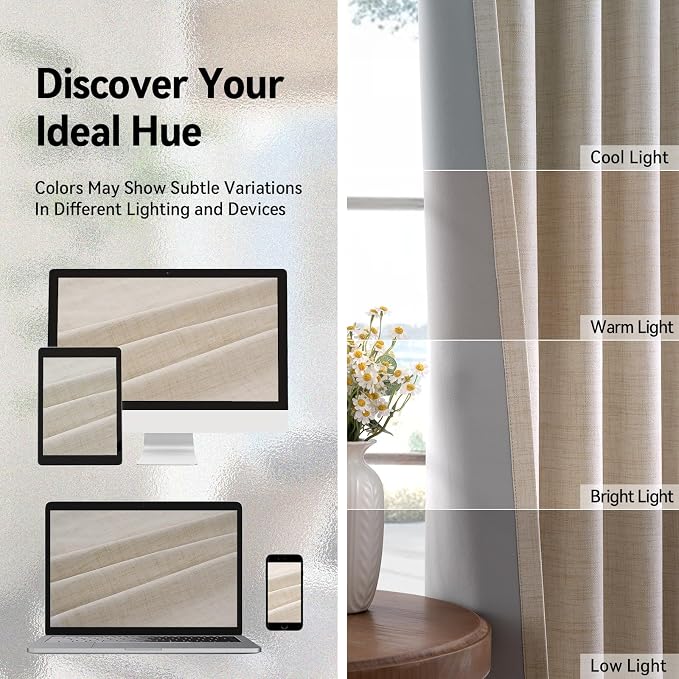 Linen Textured Total Blackout Curtains 84 Inches Long, Oatmeal | 100% Blackout - Image 7