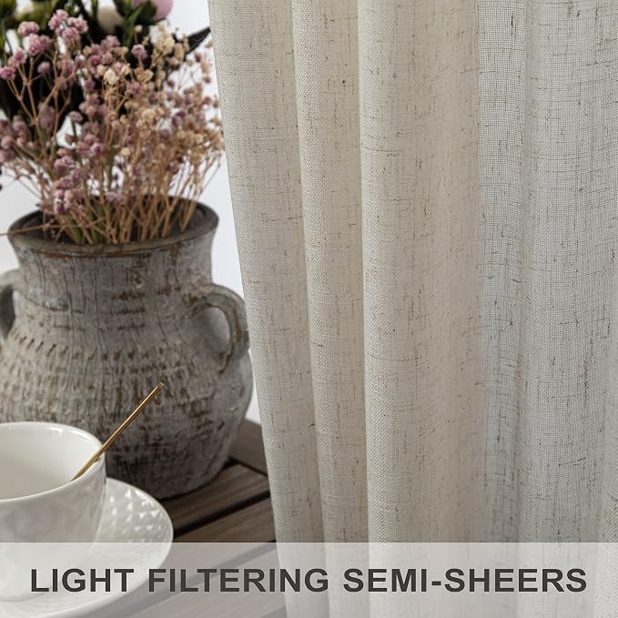 Pitalk Beige Back Tab Linen Curtains 94 Inches Long 2 Panel - Image 4
