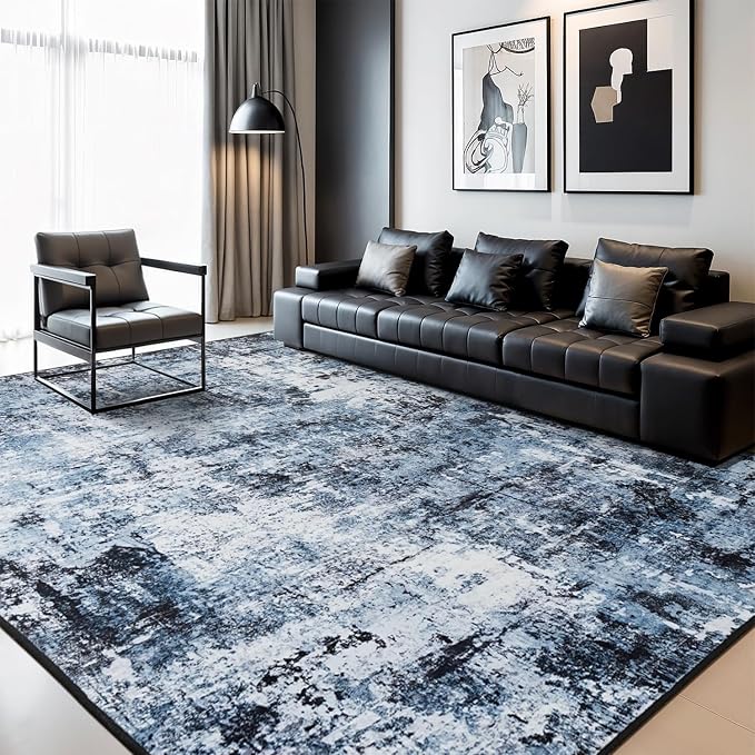 Rugflix 6x8 Area Rugs for Living Room, Washable Navy Blue Dark Large Rug | - Image 9