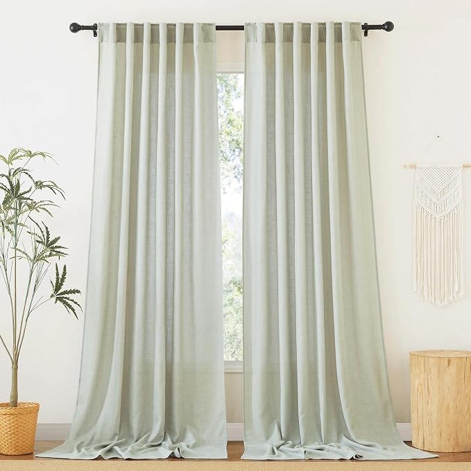 RYB HOME Semi Sheer Linen Curtains Extra Wide Curtains 108" Length, Linen Blend by RYBHOME