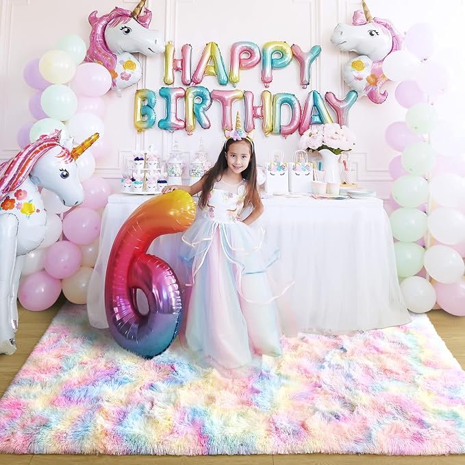 6x9 Large Rainbow Fluffy Soft Area Rug Non-Slip - Image 3
