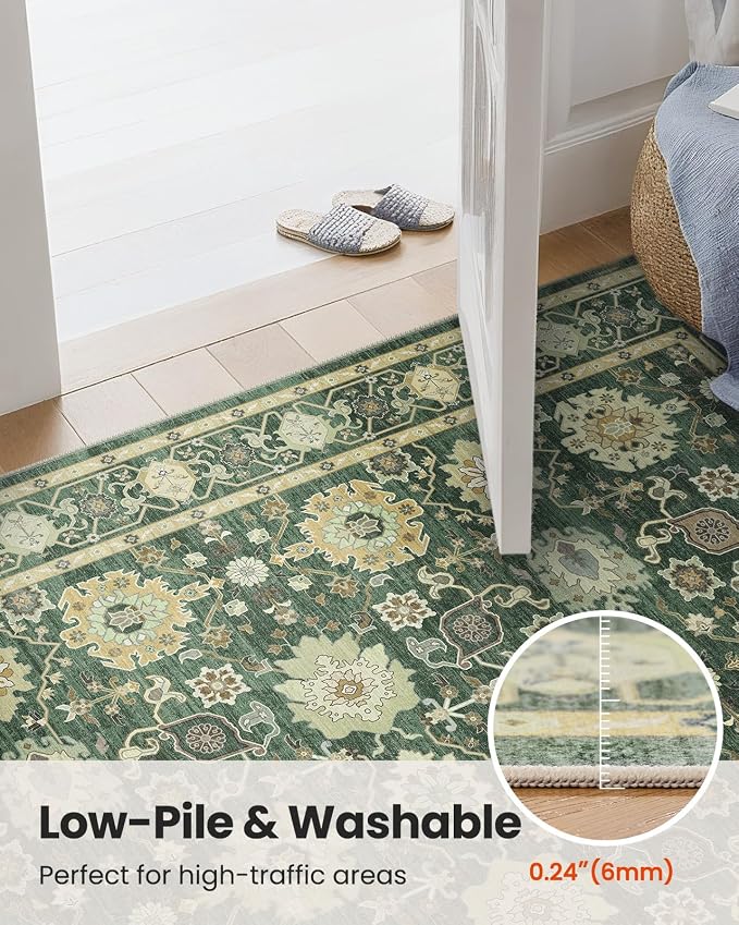 AMADA HOMEFURNISHING 2x6 Washable Entry Rug, Vintage Non-Slip & Low-Pile - Image 6