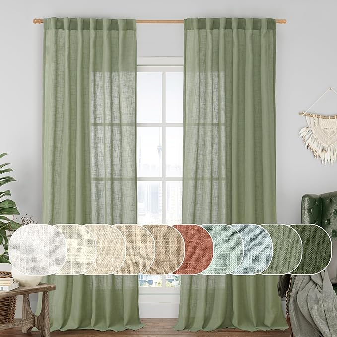 Sheer Linen Curtains for Living Room Bedroom 102 Inch Length | Light Filtering by LAMIT