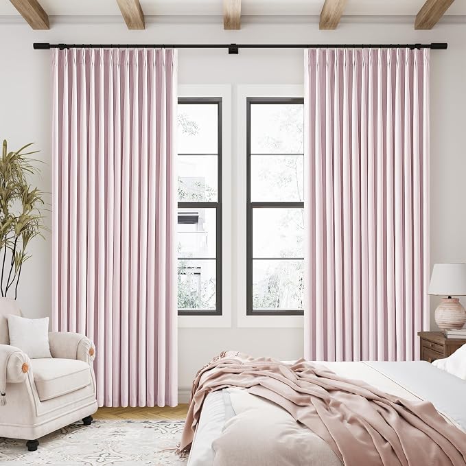 Light Pink Pinch Pleated Linen Blackout Curtains 90 Inches Long by Twodrapes