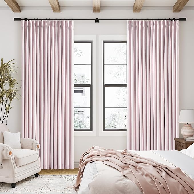 Light Pink Pinch Pleated 100% Blackout Linen 84 Inch Curtains | Room Darkening - Image 9