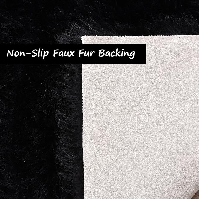 Goolela Black Fluffy Rug 4x6 Fuzzy Furry Shag Rug - Image 5