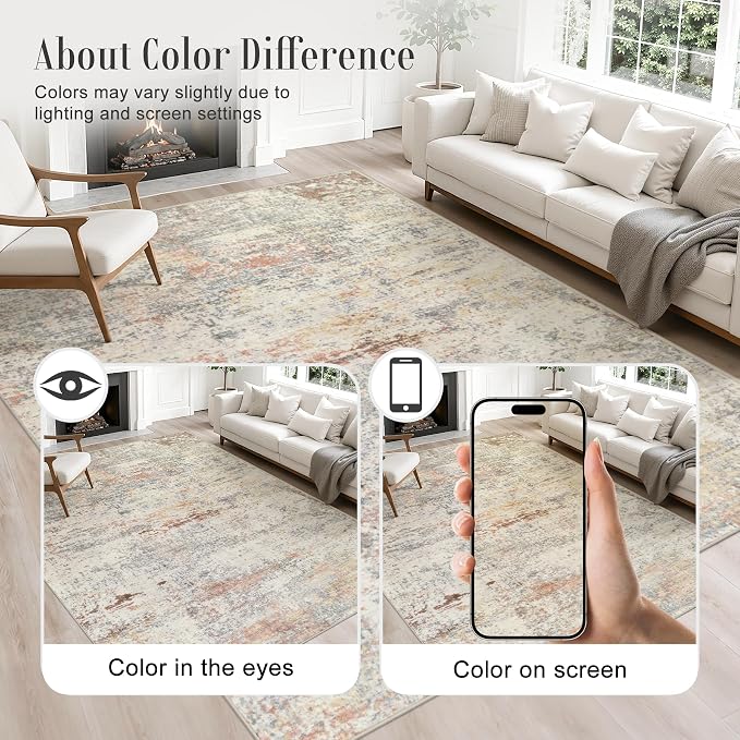 Area Rug Living Room: 5x5 Modern Washable Indoor Soft Carpet Taupe | - Image 4