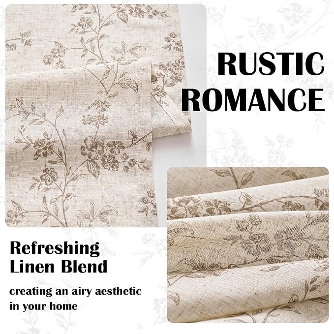 Extra Long Taupe Vintage Floral Linen Curtains Farmhouse 2 Panels | Elisa - Image 4
