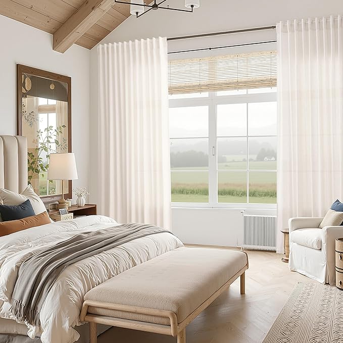 Ivory White Linen Curtains 63 Inches Long - Image 7