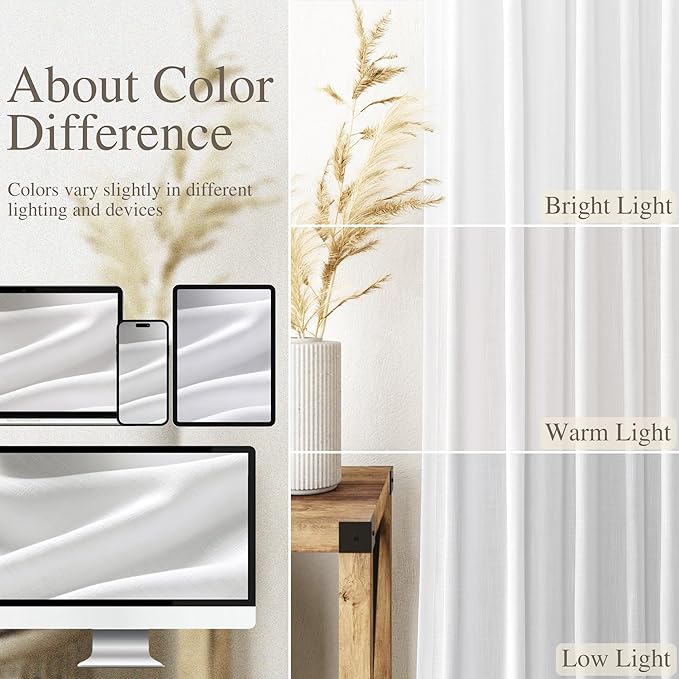 White Curtains 45 Inch Long, 2 Panel - Image 4