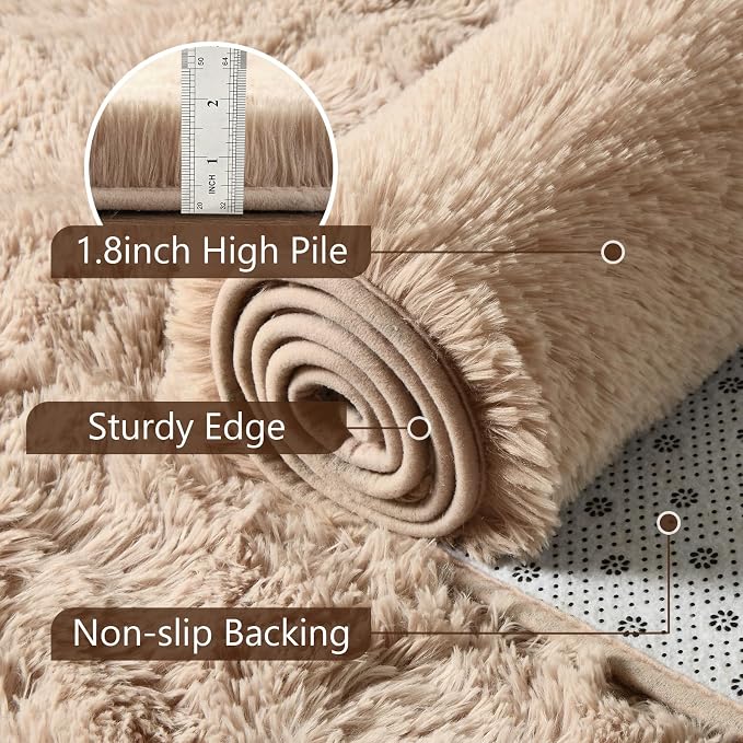 Noahas 2x4 Beige Fluffy Soft Runner Rug Non-Slip - Image 6