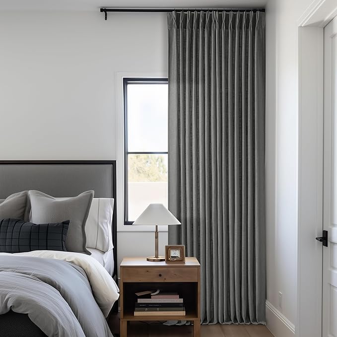 Charcoal Grey Pinch Pleated Linen Sheer Curtains 90 Inches Long 2 Panels | - Image 8