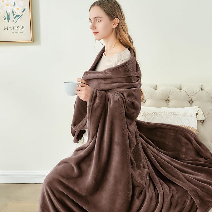 BEDELITE Fleece Blanket Soft Plush King Size Bed Blanket Brown 108"x90" | Ultra - Image 8