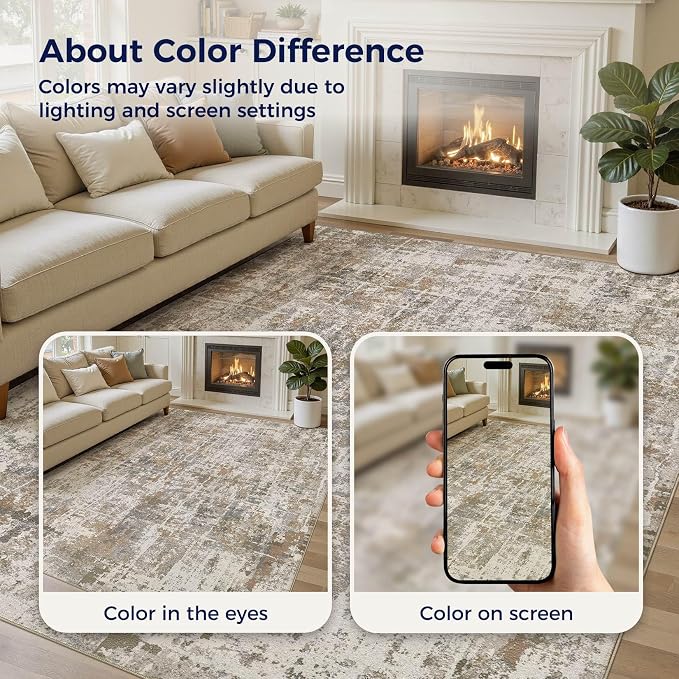 DMOYEST Area Rug Living Room Rugs 9x12 Washable Abstract Carpet | Neutral - Image 7