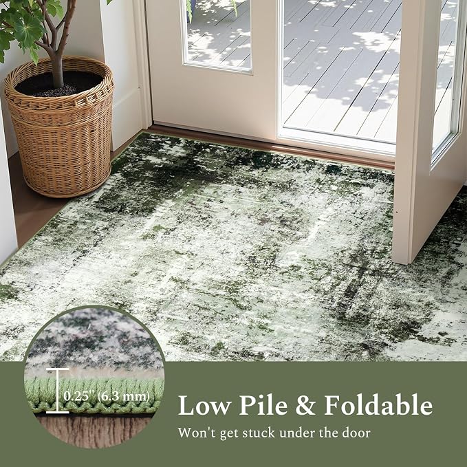 Rugflix 6x9 Area Rugs for Living Room, Washable Dark Green Large Rug | Machine - Image 6