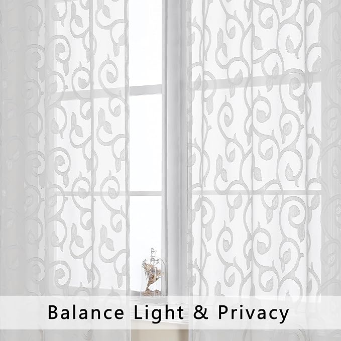 Furman Sheer White Curtains 45 Inch Length 2 Panels Set, Airy Jacquard Clip - Image 3