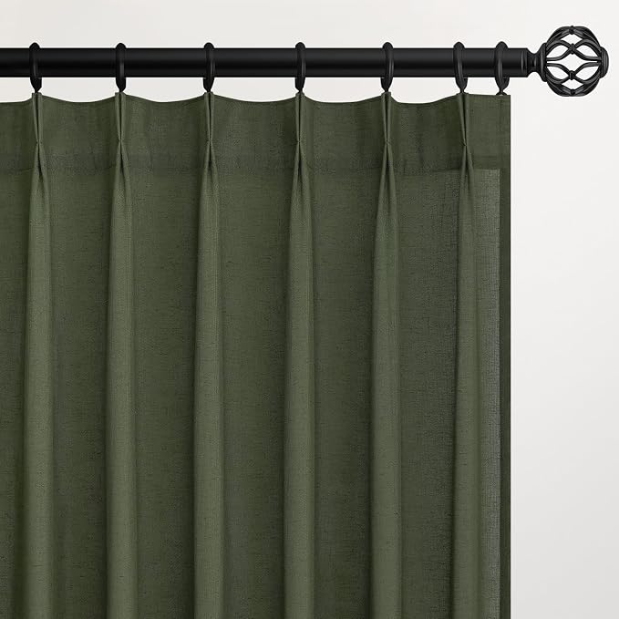 Topfinel Olive Green Pinch Pleated Linen Curtains 95 Inch Length 2 Panels by Topfinel