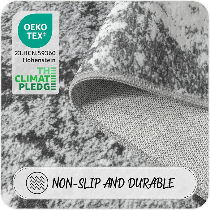 Round Area Rugs 4ft Washable Grey Circle Rug - Image 6
