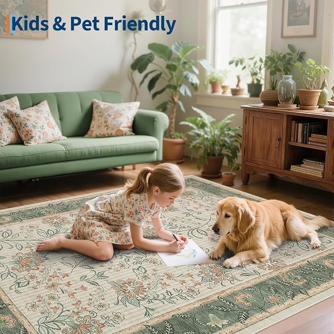 GarveeHome 4x6 Sage Green Washable Area Rug Bedroom Non Slip Nursery Room | - Image 8