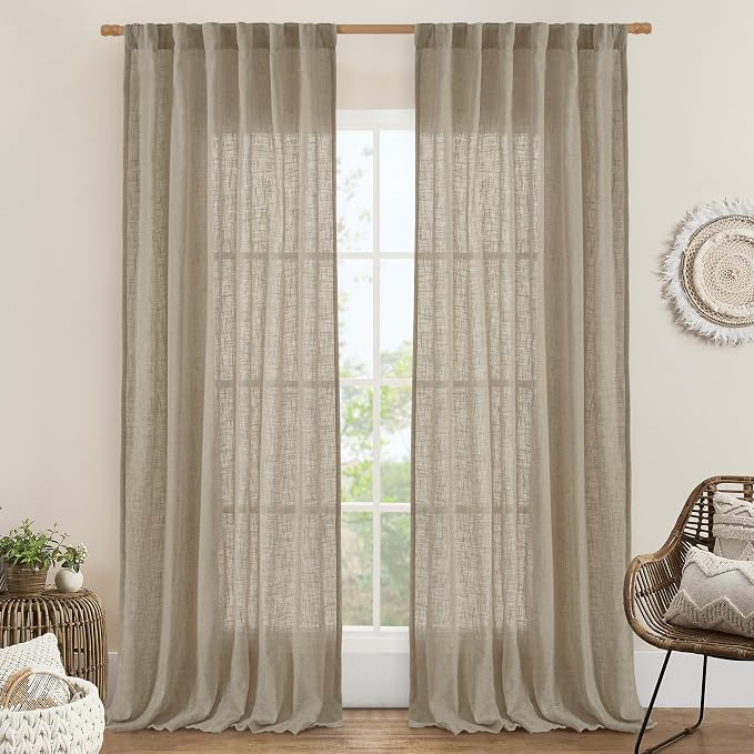 95 Inches Long Linen Curtains for Living Room, Semi Sheer Panels | Light by LAMIT