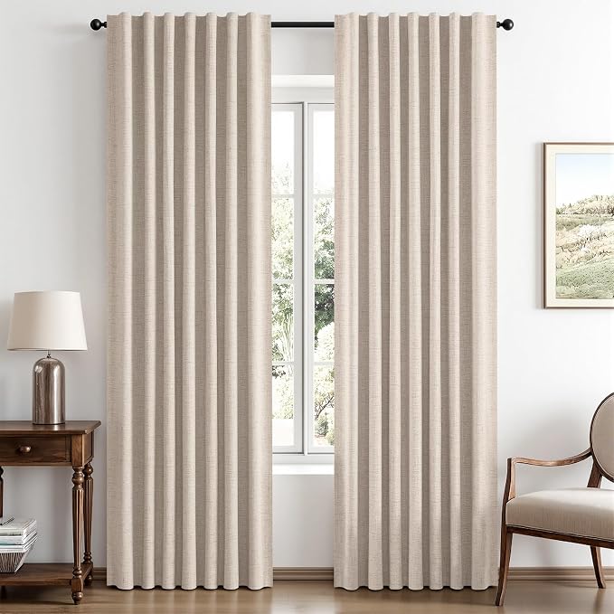 MIULEE 100% Blackout Linen Curtains 42 x 72 Inch Natural 2 Panels | Thermal by MIULEE