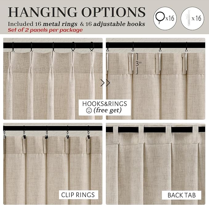Living Room Semi Sheer Curtains 90 Inches Long 2 Panels Set, Natural Thick - Image 4