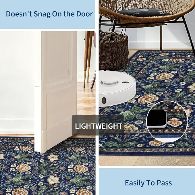 GarveeHome Green Washable Area Rug 5x7, Retro Floral Low Pile Non Slip Living - Image 5