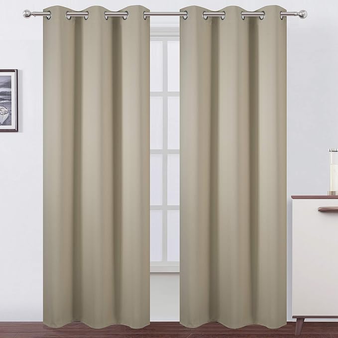Beige Thermal Blackout Curtains/38 x 84 Inch/Set of 2 Panels Room Darkening by Lemomo